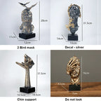 Decorative Mask Statue - Gold Finish Sculpture, top view - House Of Avana