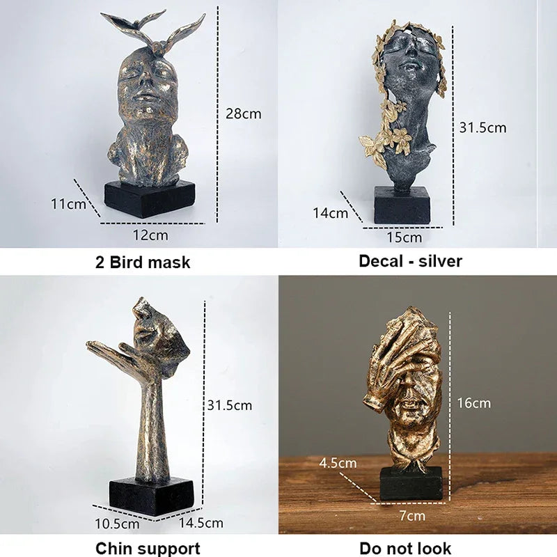 Decorative Mask Statue - Gold Finish Sculpture, top view - House Of Avana