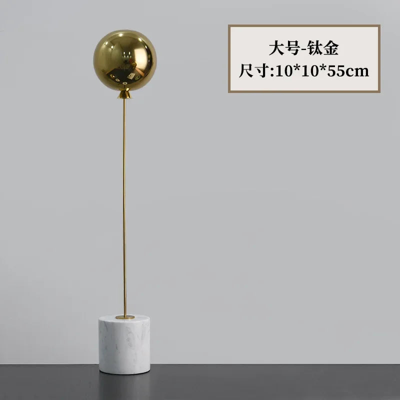 Marble Base Statue - Gold Balloon Sculpture, close-up view - House Of Avana