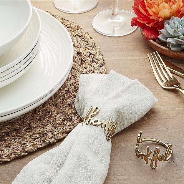 Gold Thankful Napkin Ring Tea + Linen