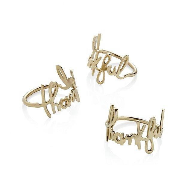 Gold Thankful Napkin Ring Tea + Linen