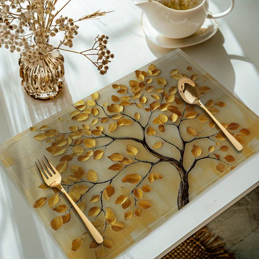 Table Placemats - Gold Foil Tree Design, front view - House Of Avana