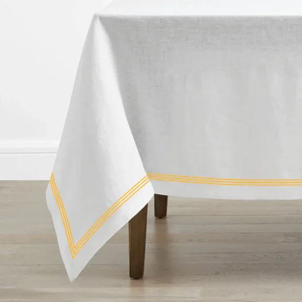 Triple Embroidery Border Linen Table Cloth PushpLinen