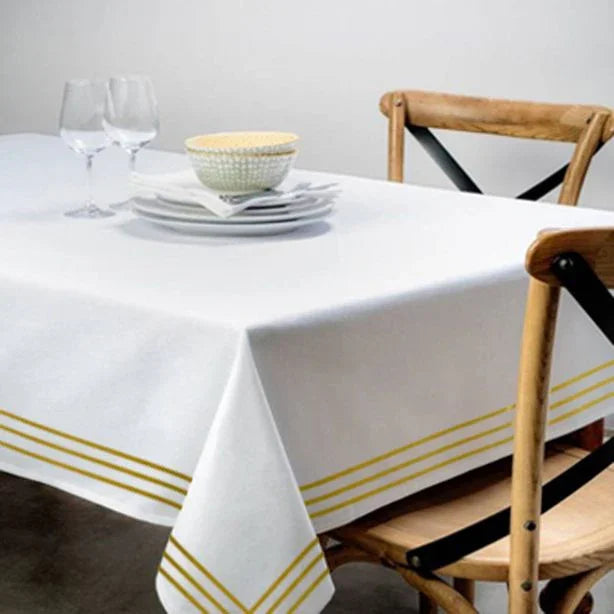 Triple Embroidery Border Sateen Cotton Solid Table Cloth PushpLinen