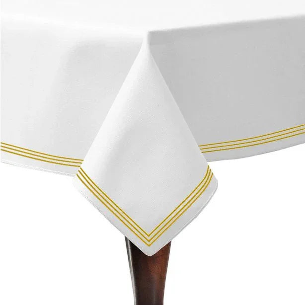 Triple Embroidery Border Sateen Cotton Solid Table Cloth PushpLinen