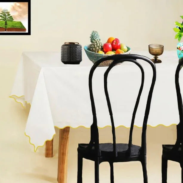 Waterproof Scallop Embroidery Polyester Table Cloth PushpLinen