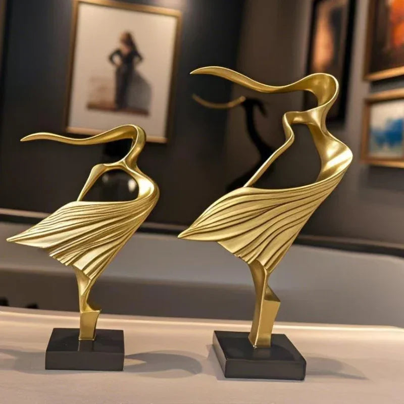S Elegant Golden Dancer Figurines - Modern Abstract Art Decor for Home, Bar, Office | Ideal for Display... - House Of Avana
