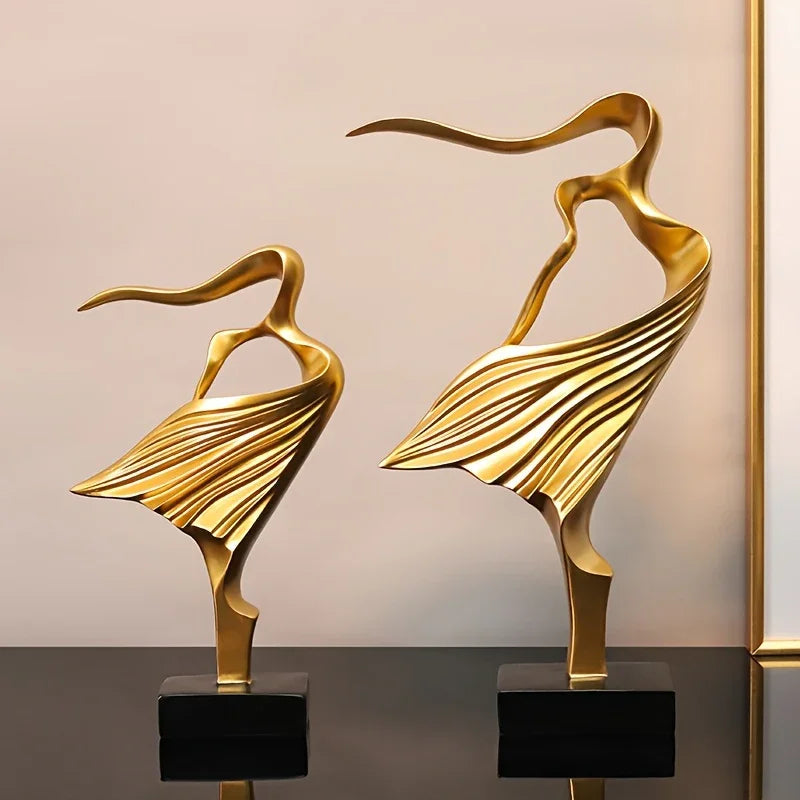 S Elegant Golden Dancer Figurines - Modern Abstract Art Decor for Home, Bar, Office | Ideal for Display... - House Of Avana