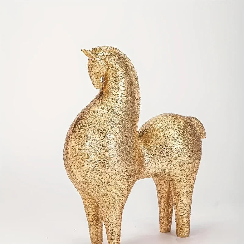 Modern Golden Horse Figurine - Abstract Nordic Design, angled view - House Of Avana