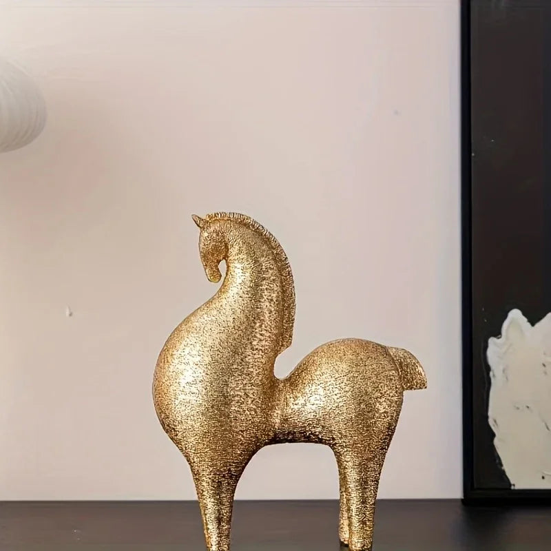 Modern Golden Horse Figurine - Abstract Nordic Design, back view - House Of Avana