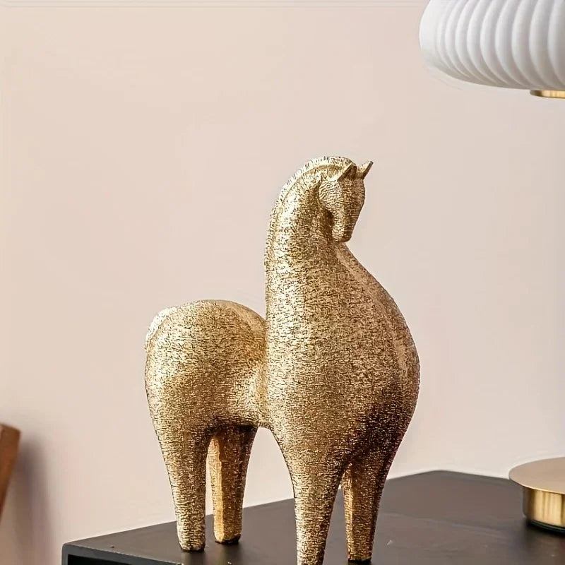 Modern Golden Horse Figurine - Abstract Nordic Design, side view - House Of Avana