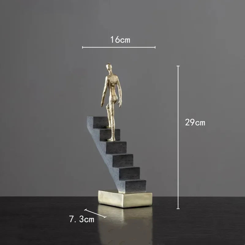 Abstract Figurine - Golden Staircase Sculpture, dimensions view - House Of Avana