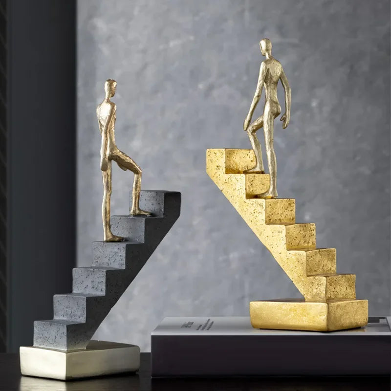 Abstract Figurine - Golden Staircase Sculpture, side view - House Of Avana