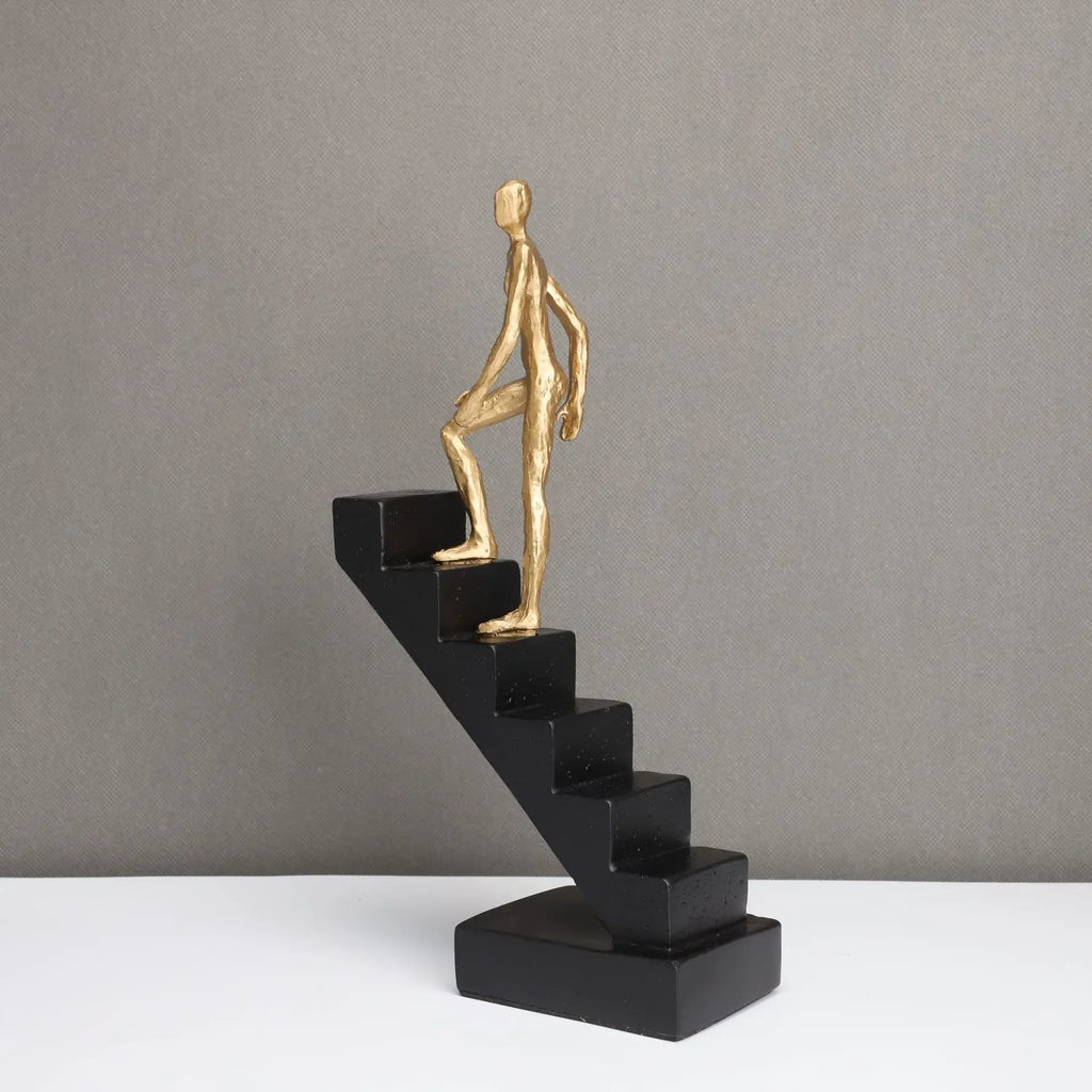 Golden Climber Sculpture - Abstract Modern Artwork, angled view - House Of Avana
