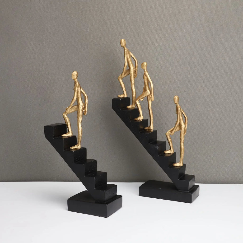 Golden Climber Sculpture - Abstract Modern Artwork, front view - House Of Avana