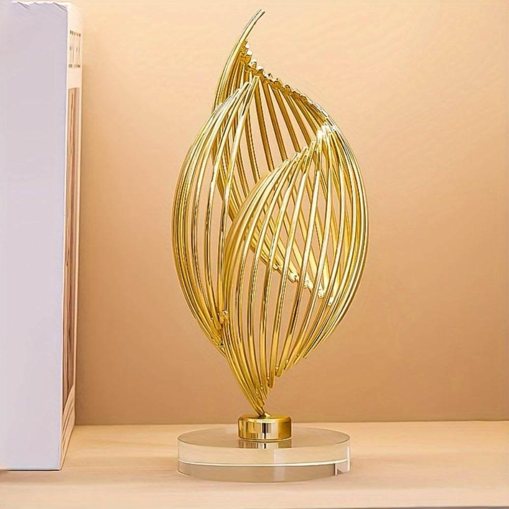 Golden abstract sculpture, metallic finish, unique tabletop design - House of Avana