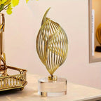Golden abstract sculpture, metallic finish, unique tabletop design - House of Avana