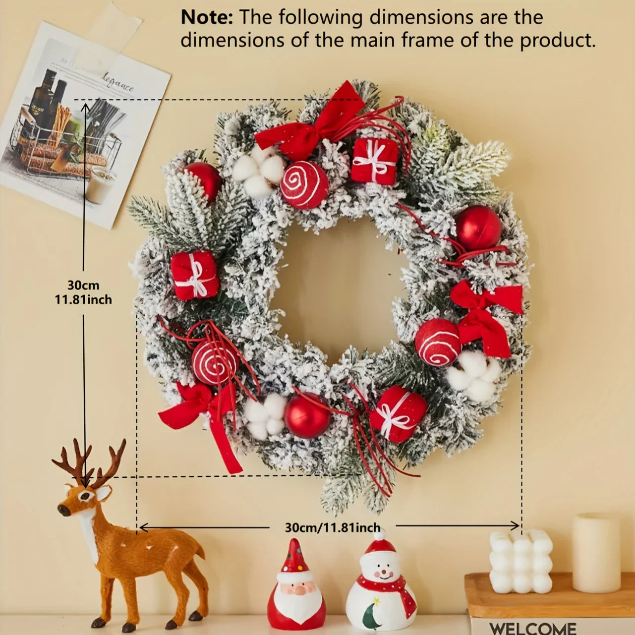 1pc Large Artificial Wreath Centerpiece with Pine Leaves & Golden Accents - Elegant Winter Holiday Decor for Dining Table, Fireplace, or Window - Handmade Plastic, Candle Holder & Wall Hanging Decoration, Christmas Decoration House Of Avana