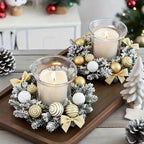 1pc Large Artificial Wreath Centerpiece with Pine Leaves & Golden Accents - Elegant Winter Holiday Decor for Dining Table, Fireplace, or Window - Handmade Plastic, Candle Holder & Wall Hanging Decoration, Christmas Decoration House Of Avana