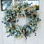Artificial 16-inch Wreath with Blueberry & Eucalyptus and Golden Accents - House Of Avana