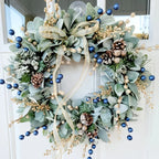 Artificial 16-inch Wreath with Blueberry & Eucalyptus and Golden Accents - House Of Avana