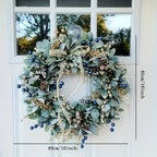 Artificial 16-inch Wreath with Blueberry & Eucalyptus and Golden Accents - House Of Avana