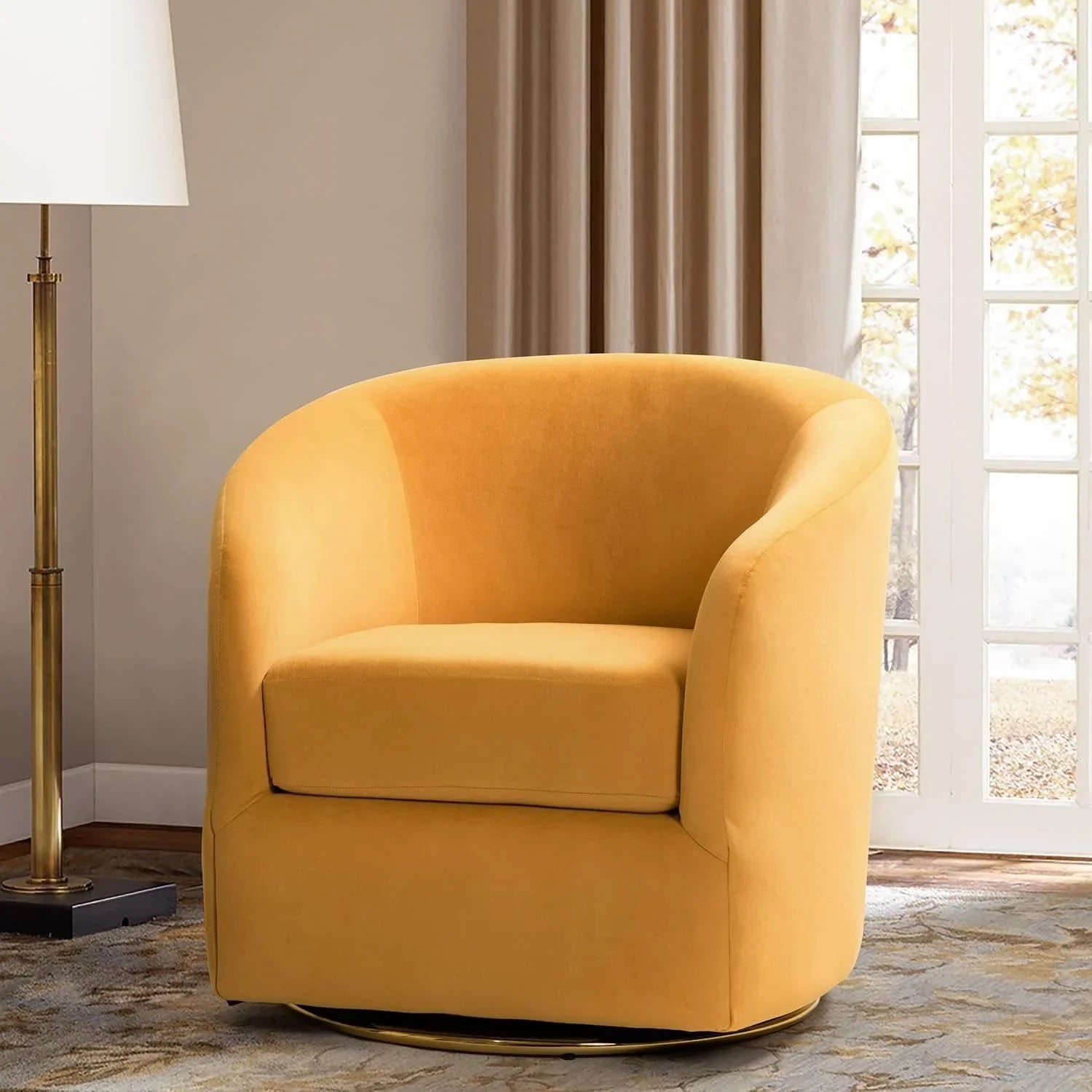 Velvet Swivel Accent Chair with Golden Metal Base, alternate view - House Of Avana