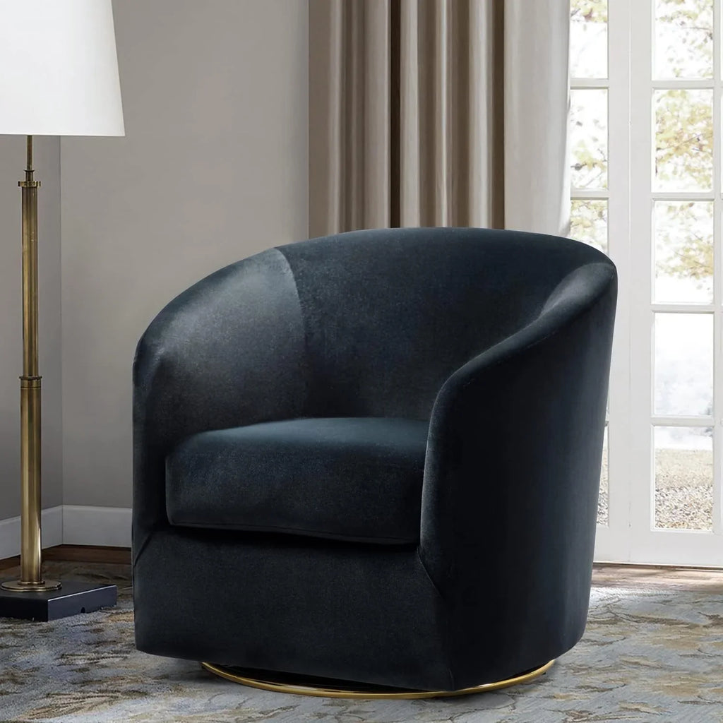 Velvet Swivel Accent Chair with Golden Metal Base, alternate view - House Of Avana