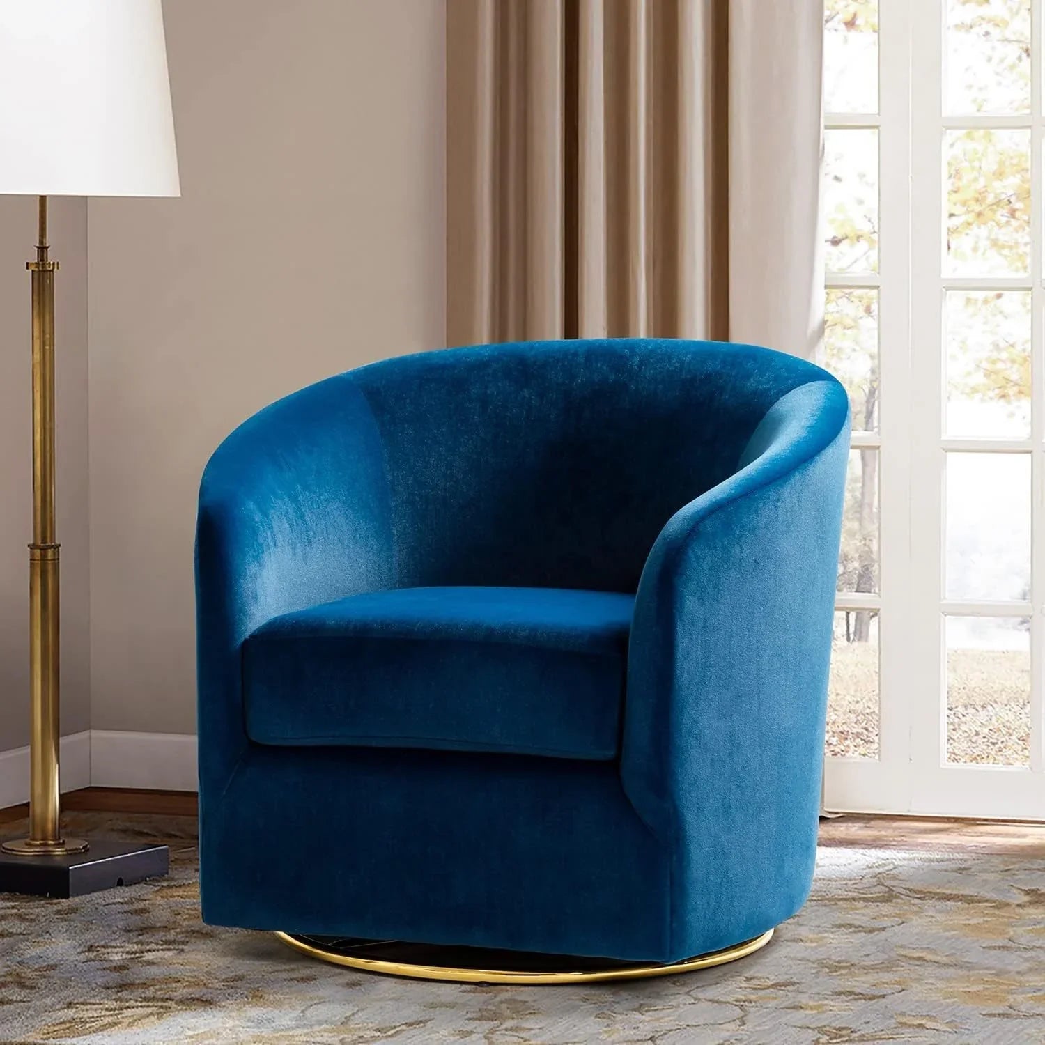 Velvet Swivel Accent Chair with Golden Metal Base, alternate view - House Of Avana