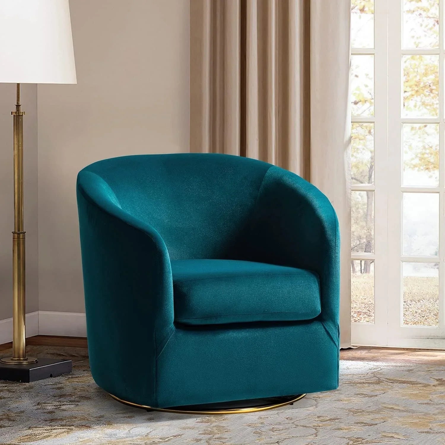 Velvet Swivel Accent Chair with Golden Metal Base, alternate view - House Of Avana