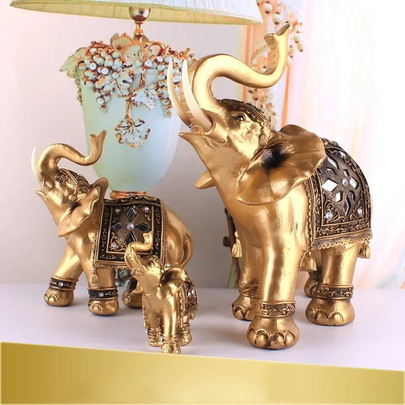 Golden Resin Elephant Statue Feng Shui Elegant Elephant Trunk Sculpture Lucky Wealth Figurine Crafts... - House Of Avana