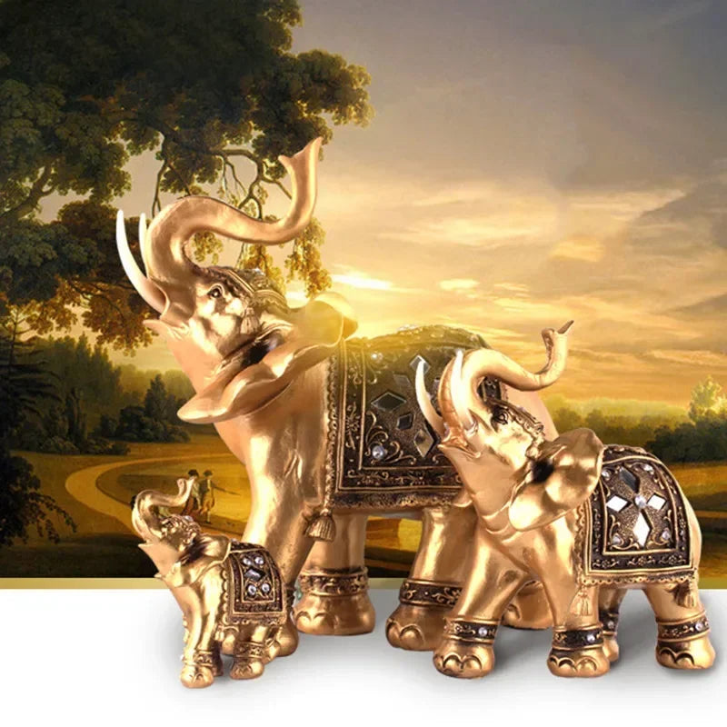 Golden Resin Elephant Statue Feng Shui Elegant Elephant Trunk Sculpture Lucky Wealth Figurine Crafts... - House Of Avana