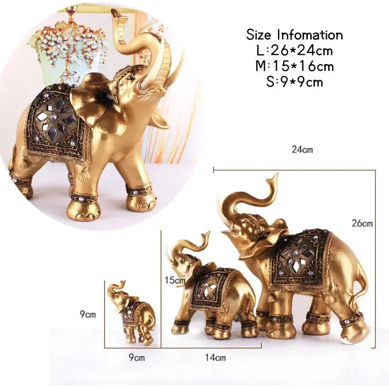 Golden Resin Elephant Statue Feng Shui Elegant Elephant Trunk Sculpture Lucky Wealth Figurine Crafts... - House Of Avana