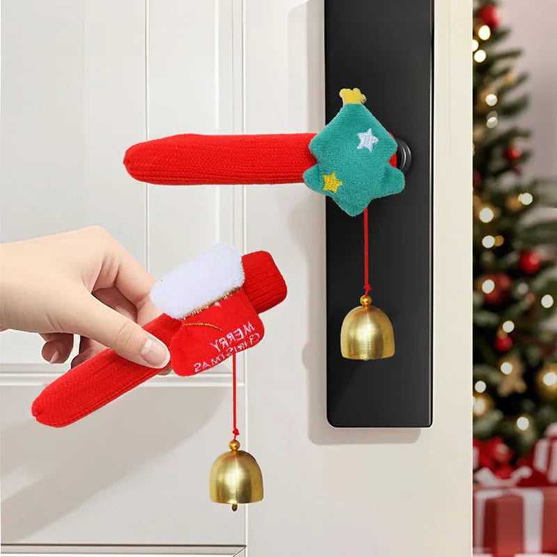 Fabric Elf Door Knocker with Golden Bell & Hook, Red/green Christmas Door Hanger - House Of Avana