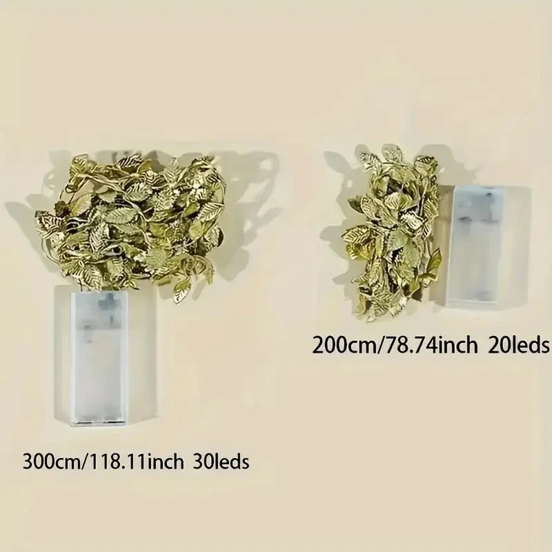 3m/30LED Golden Leaf Garland Fairy Lights, Warm White String Lighting, Battery Operated (2x Not Included), Elegant Decoration for Home, Christmas, Thanksgiving, Table, Weddings, Artificial Plant Decor - No Feathers, No Batter House Of Avana [[SKU:HOA-XMS-056]]