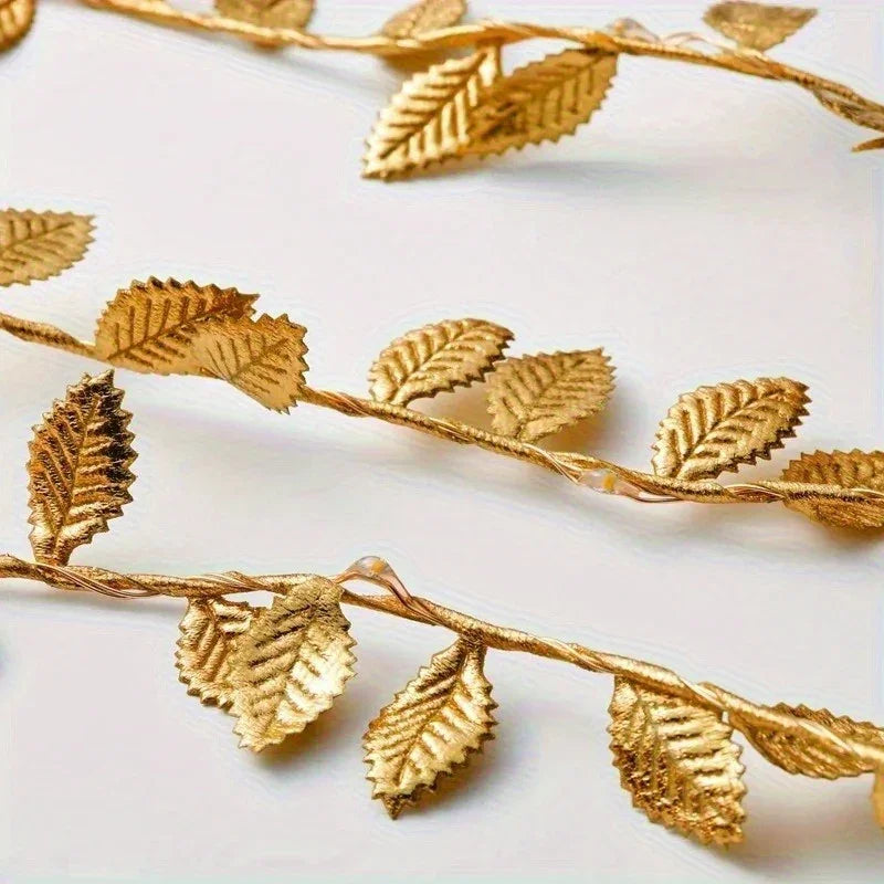 3m/30LED Golden Leaf Garland Fairy Lights, Warm White String Lighting, Battery Operated (2x Not Included), Elegant Decoration for Home, Christmas, Thanksgiving, Table, Weddings, Artificial Plant Decor - No Feathers, No Batter House Of Avana [[SKU:HOA-XMS-056]]