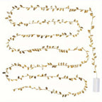 3m/30LED Golden Leaf Garland Fairy Lights, Warm White String Lighting, Battery Operated (2x Not Included), Elegant Decoration for Home, Christmas, Thanksgiving, Table, Weddings, Artificial Plant Decor - No Feathers, No Batter House Of Avana [[SKU:HOA-XMS-056]]