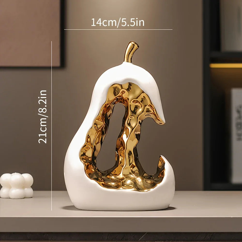 Golden Ceramic Pear Figurine - House Of Avana