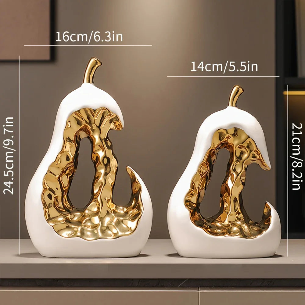 Golden Ceramic Pear Figurine - House Of Avana