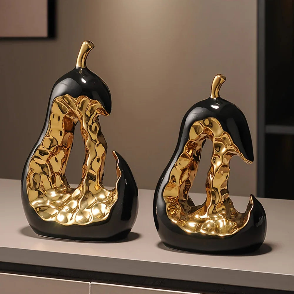 Golden Ceramic Pear Figurine - House Of Avana