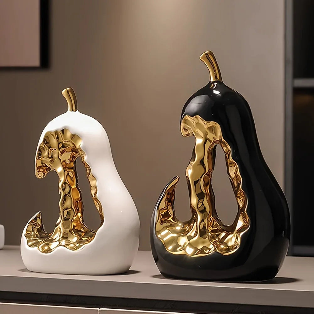 Golden Ceramic Pear Figurine - House Of Avana