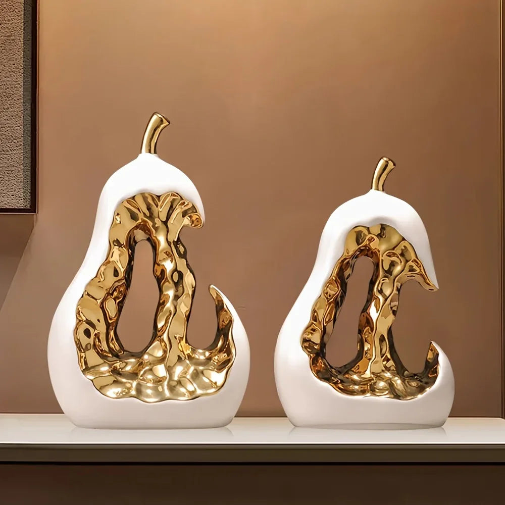 Golden Ceramic Pear Figurine - House Of Avana