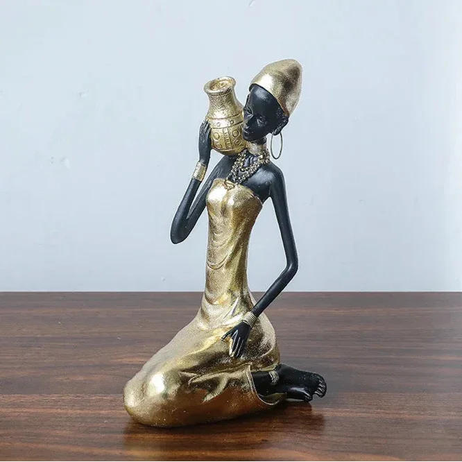 African Figurine - Golden Sculpture Storage, alternate view - House Of Avana