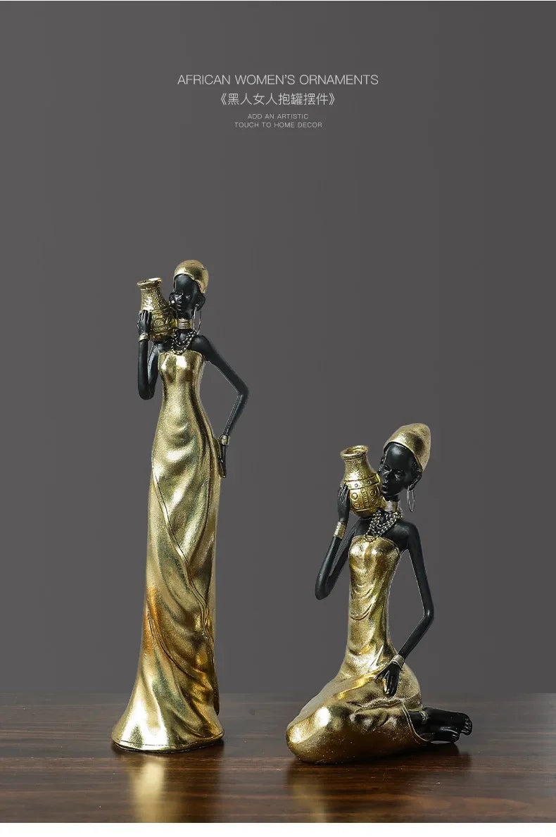 African Figurine - Golden Sculpture Storage, angled view - House Of Avana