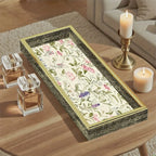 Elegant Glass Serving Tray - Clear Glass with Golden Frame & Pastel Pink/green Floral Design -... - House Of Avana