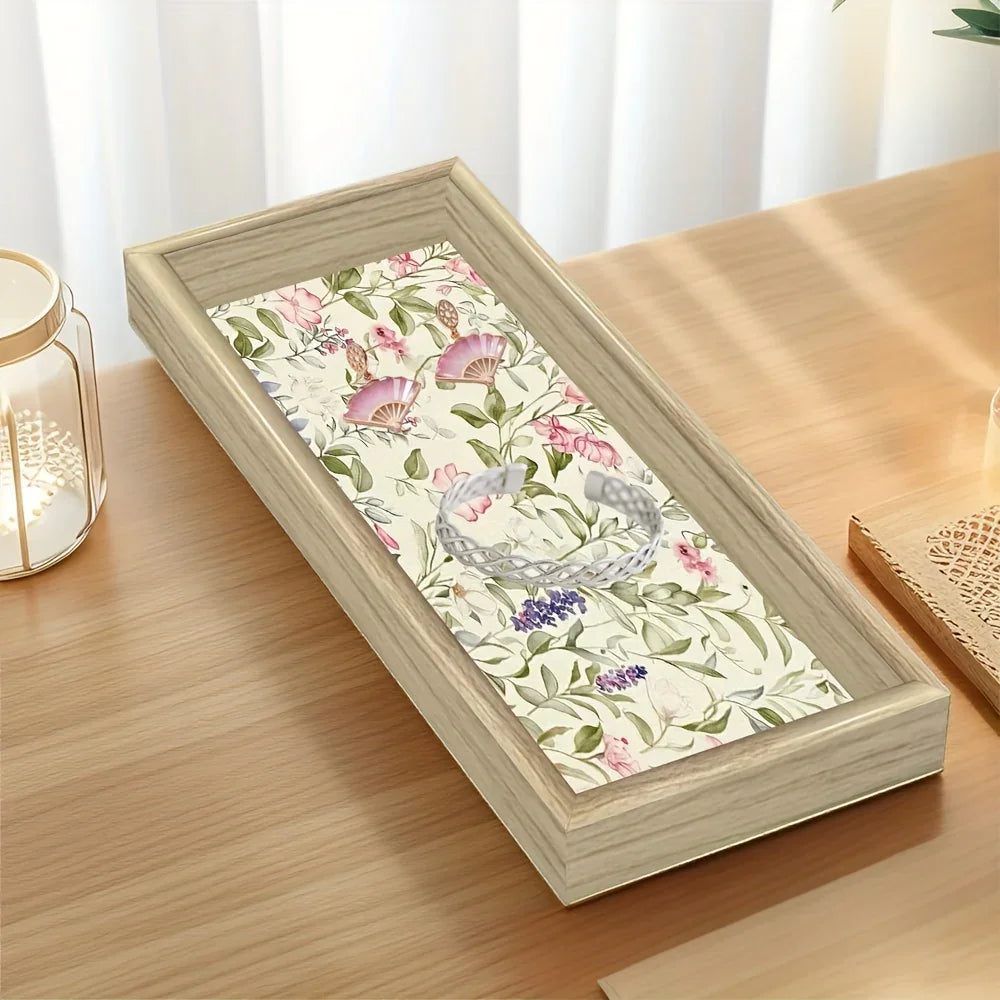 Elegant Glass Serving Tray - Clear Glass with Golden Frame & Pastel Pink/green Floral Design -... - House Of Avana