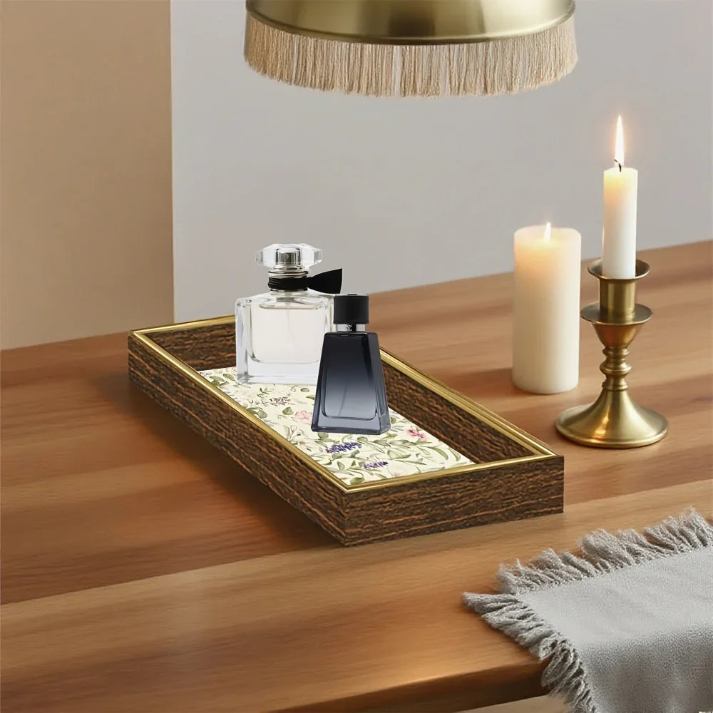 Elegant Glass Serving Tray - Clear Glass with Golden Frame & Pastel Pink/green Floral Design -... - House Of Avana