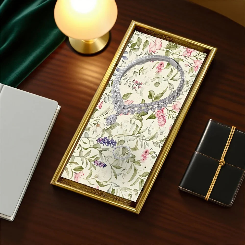 Elegant Glass Serving Tray - Clear Glass with Golden Frame & Pastel Pink/green Floral Design -... - House Of Avana