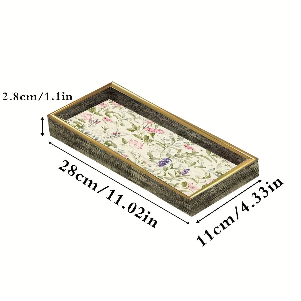 Elegant Glass Serving Tray - Clear Glass with Golden Frame & Pastel Pink/green Floral Design -... - House Of Avana