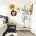 Metal Flower Wall Art 12" Golden 3-pack Modern Hanging Decor, side view - House Of Avana